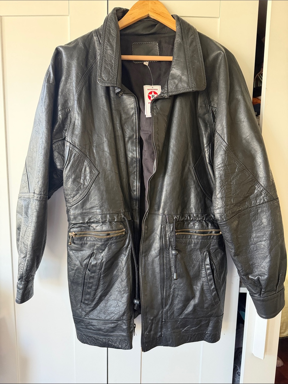 Black Leather Jacket with Zip Pockets